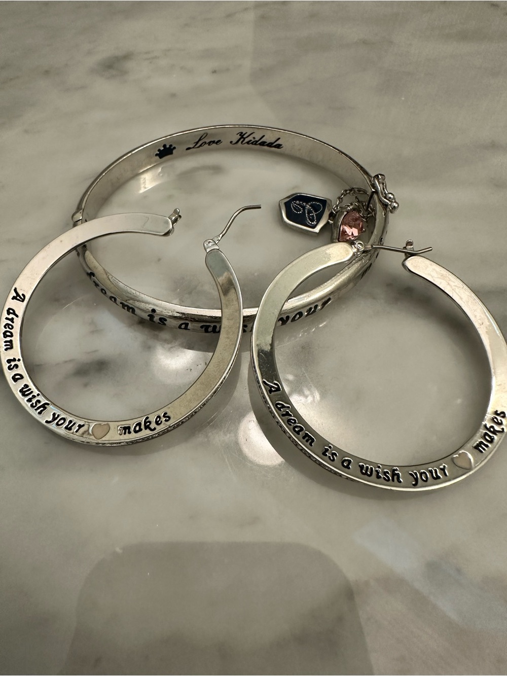 Disney Love Kidada Silver Hoop Earrings and Bangle Set